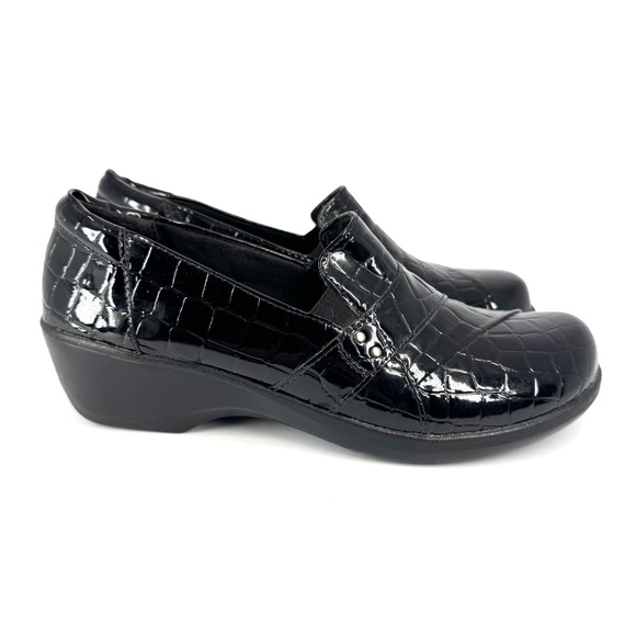 Clarks Collection Womens Shoes Size 10 Black Patent Croc Loafers Comfort NWOB - Picture 1 of 8